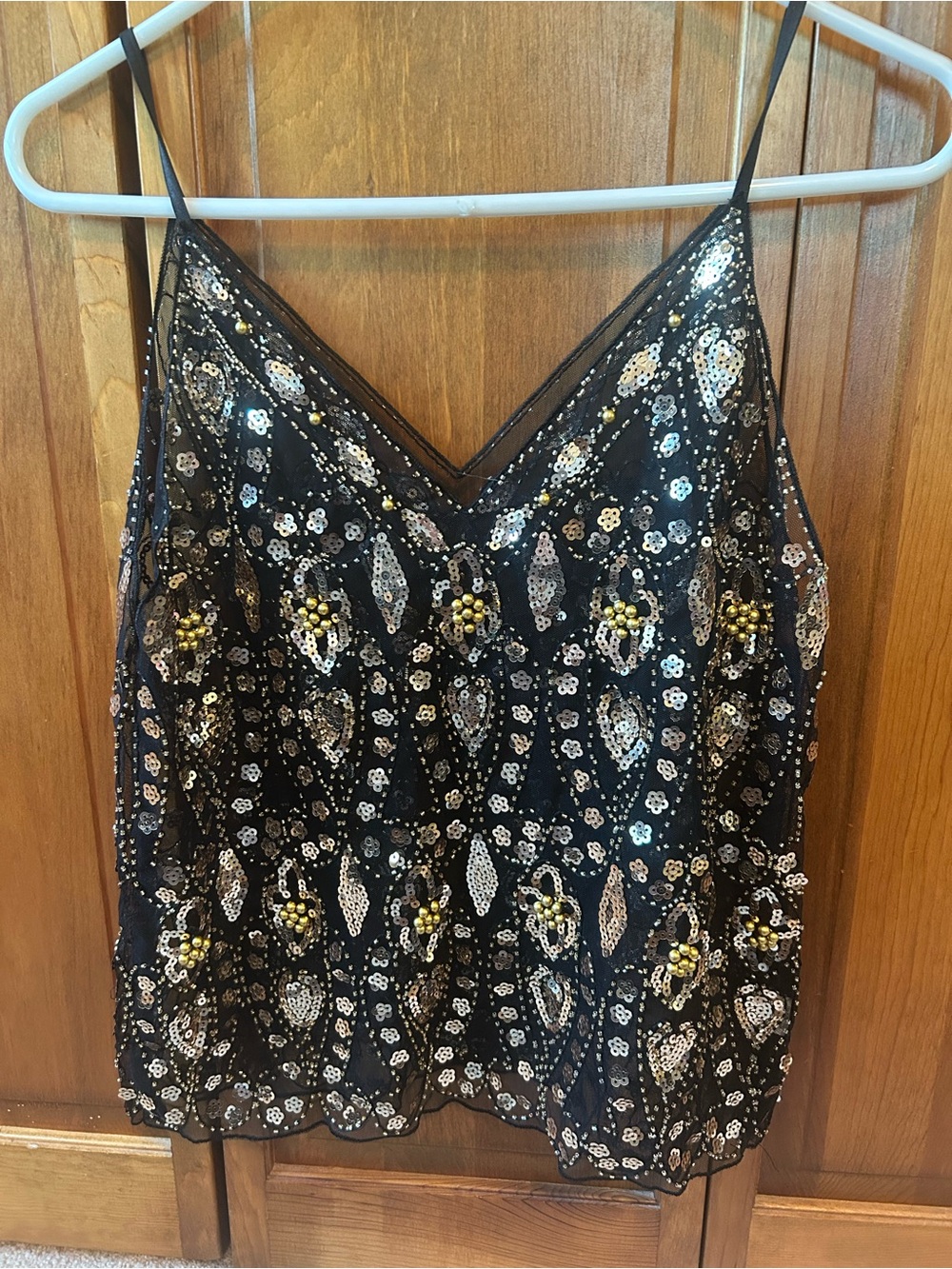 Black Sequin Embellished V-Neck Cami Top
